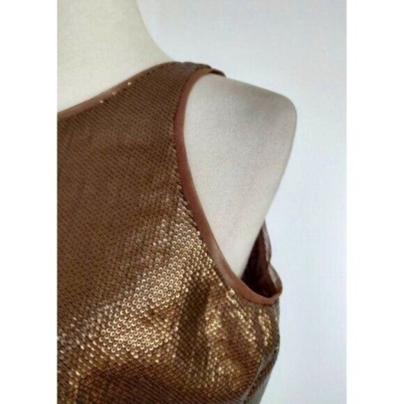 BCBGMaxAzria Jumpsuit M Gold Sequins Sleeveless Lowe  Formal Party - Picture 9 of 16